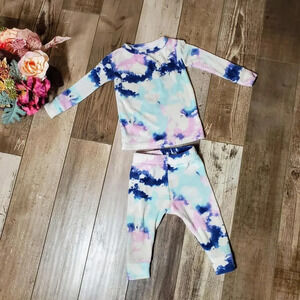 Cat & Jack Tie Dye Baby Girl Fleece Sleepwear Set Size 12 Months